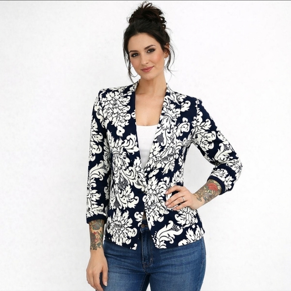 ROBERT RODRIGUEZ Women's Black Cream single Snap Jacket 8